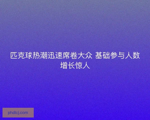 匹克球热潮迅速席卷大众 基础参与人数增长惊人